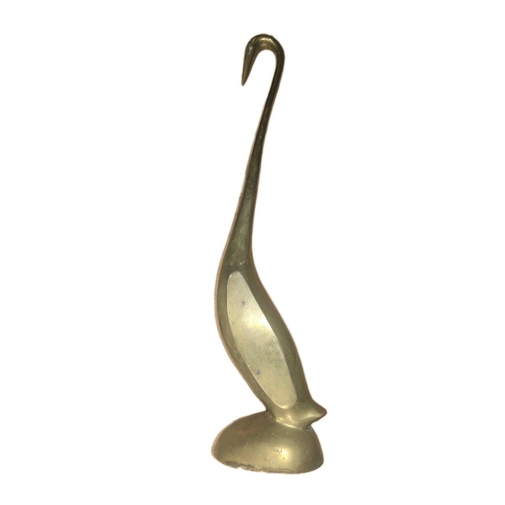 SZ L VTG Mid-Century Modern 16" Brass Swan Bird Sculpture Long Neck Coastal